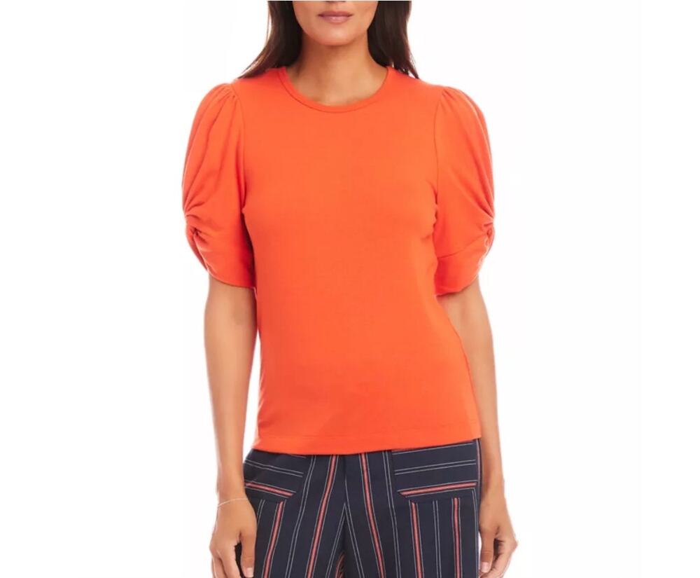Karen Kane Citrus Splash Twist Sleeve Top NWT L Puff Sleeve Hemp Blend Orange